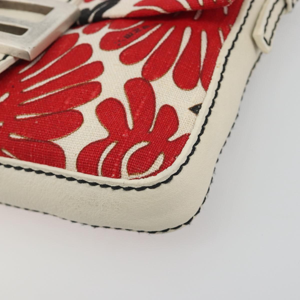 FENDI Mamma Baguette Hand Bag Canvas Red Silver Auth 195011SM