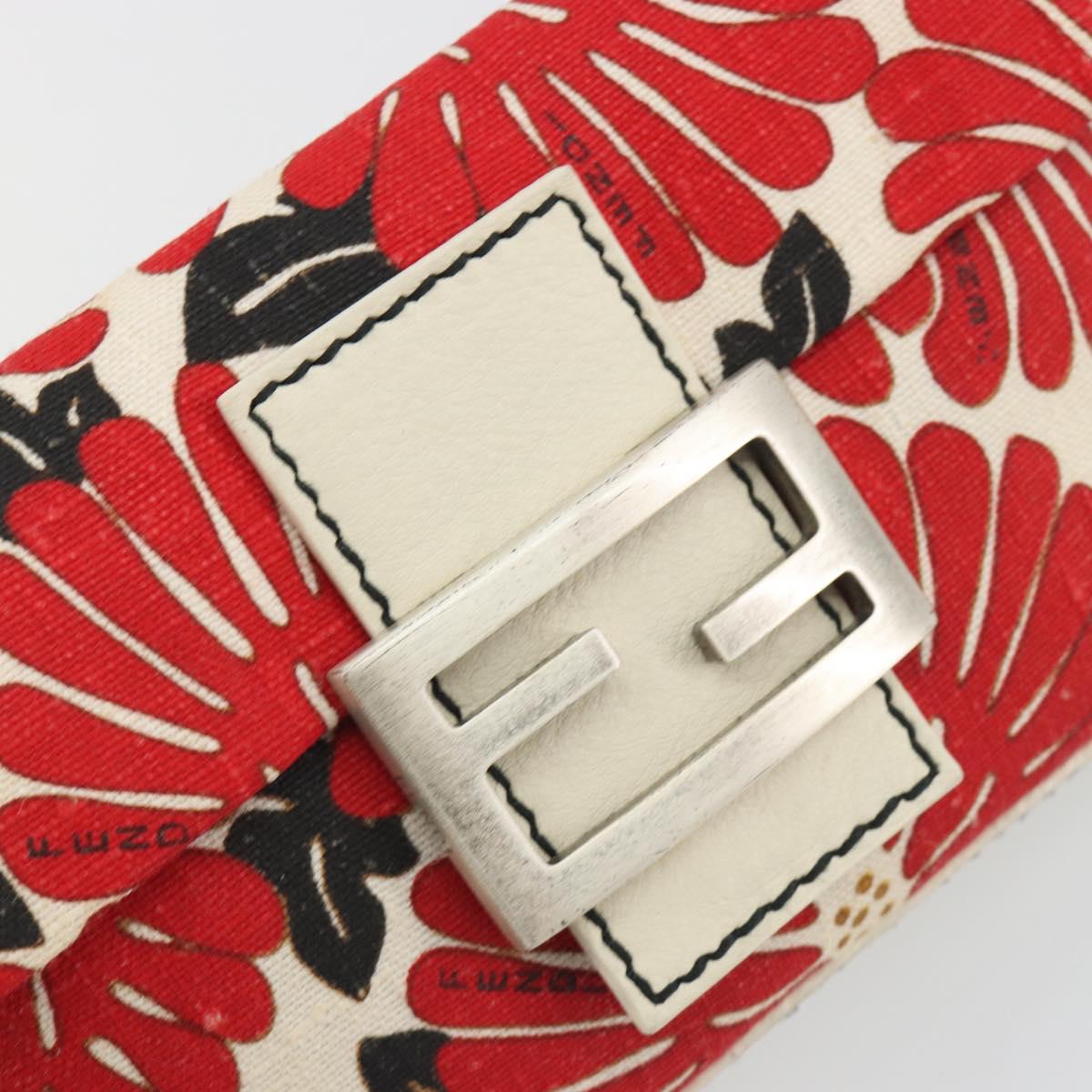 FENDI Mamma Baguette Hand Bag Canvas Red Silver Auth 195011SM