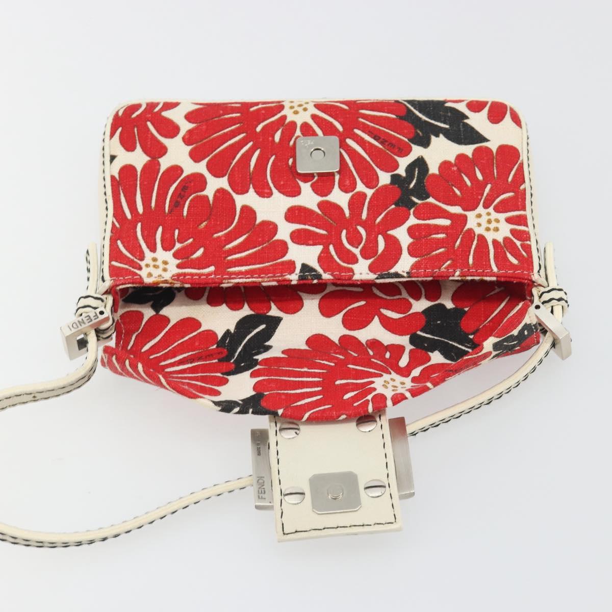 FENDI Mamma Baguette Hand Bag Canvas Red Silver Auth 195011SM