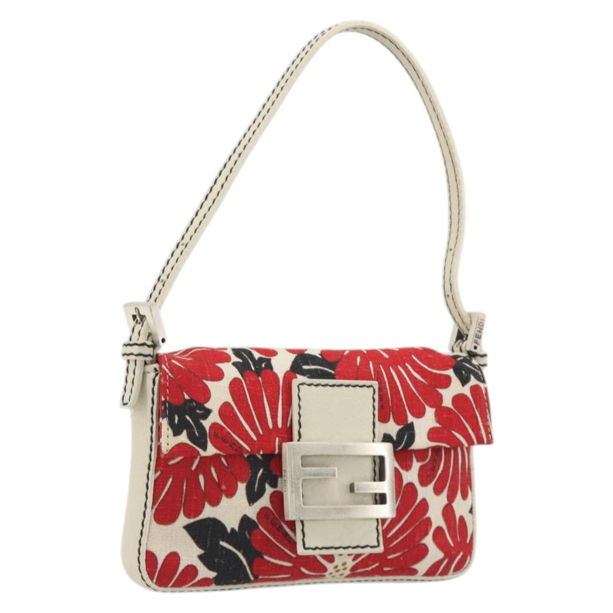 FENDI Mamma Baguette Hand Bag Canvas Red Silver Auth 195011SM