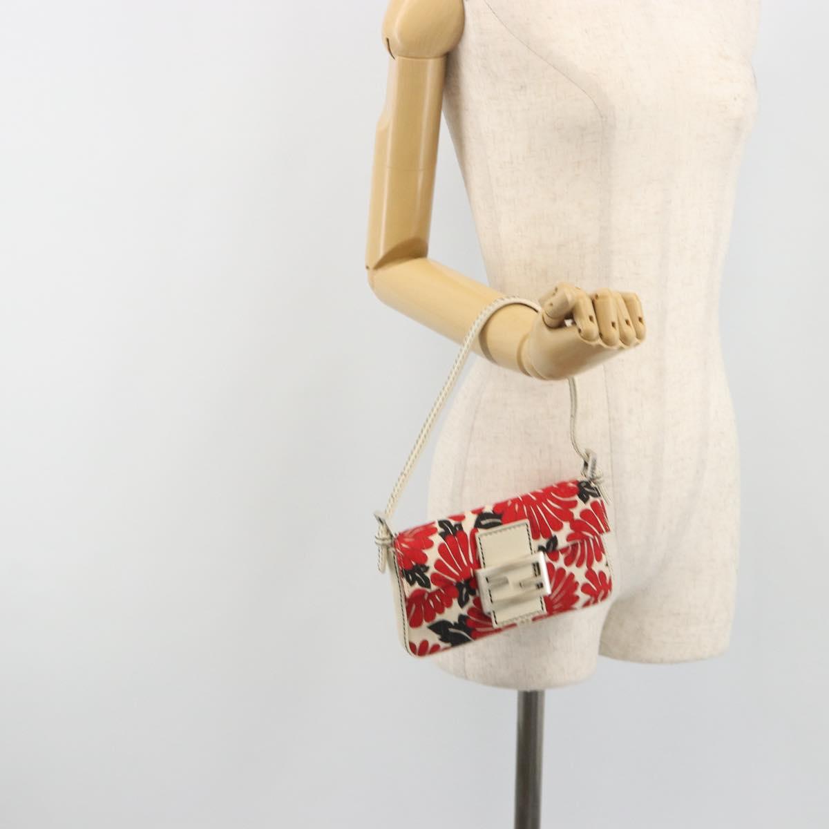 FENDI Mamma Baguette Hand Bag Canvas Red Silver Auth 195011SM