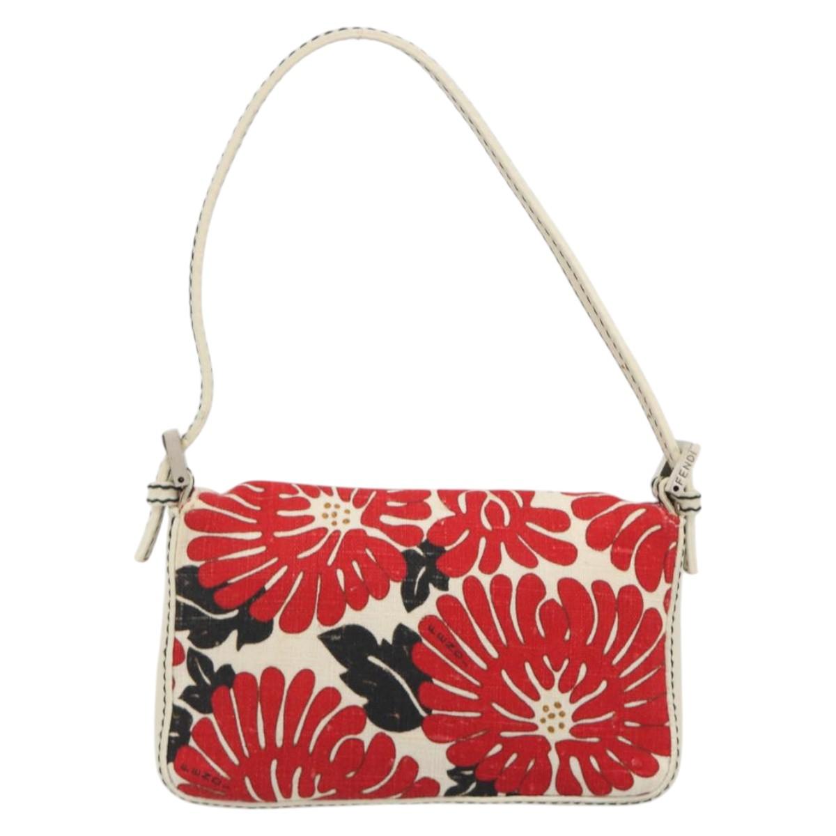 FENDI Mamma Baguette Hand Bag Canvas Red Silver Auth 195011SM