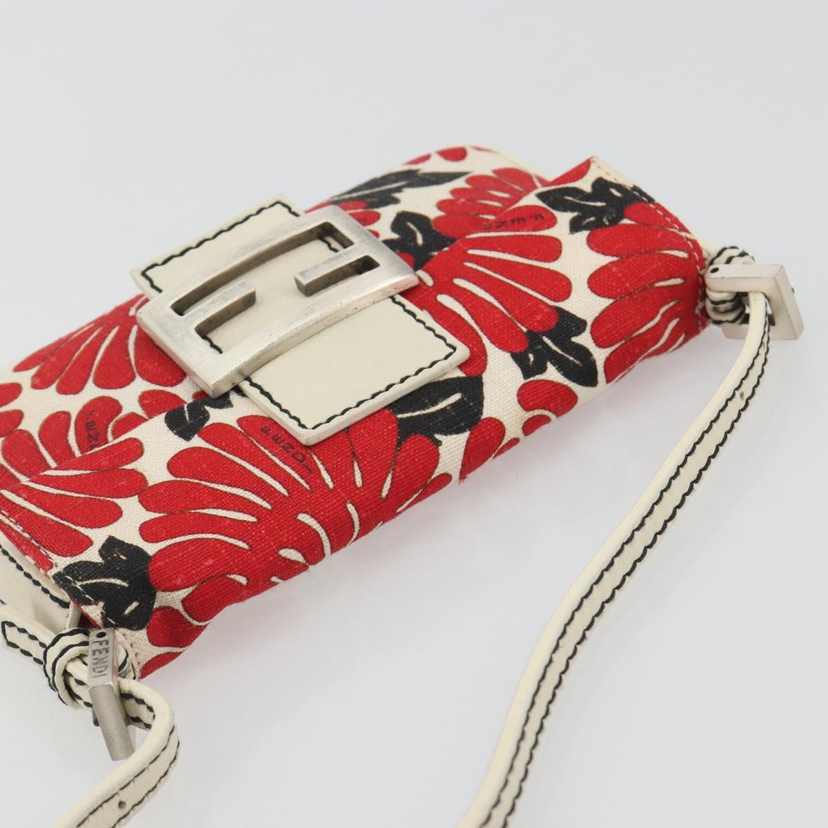 FENDI Mamma Baguette Hand Bag Canvas Red Silver Auth 195011SM