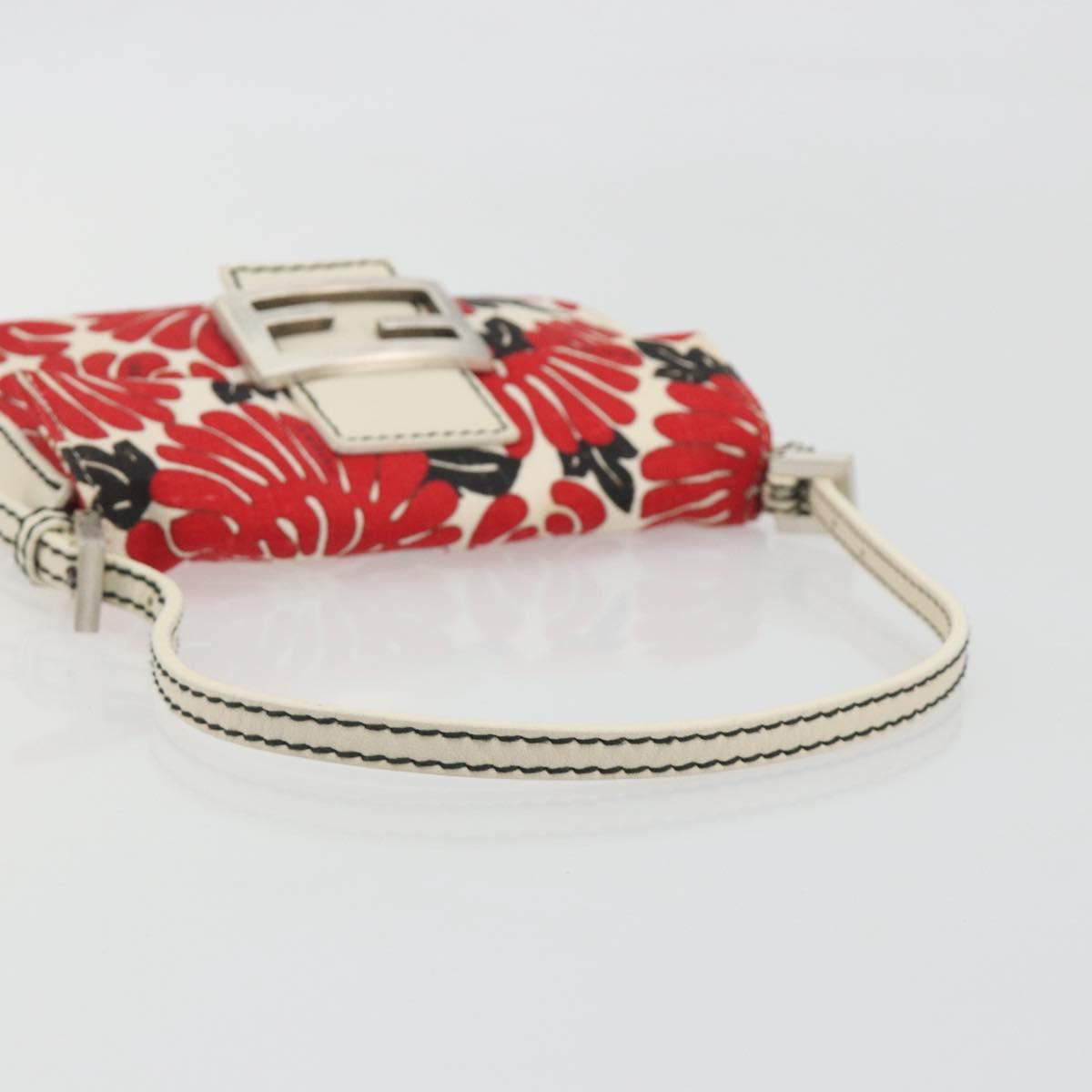 FENDI Mamma Baguette Hand Bag Canvas Red Silver Auth 195011SM