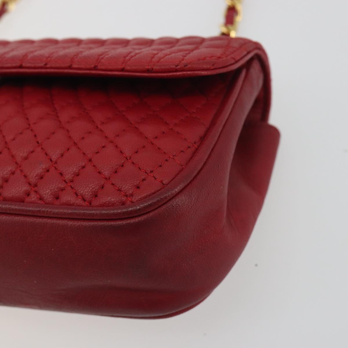 BALLY Chain Shoulder Bag Leather Red Gold Auth 195012