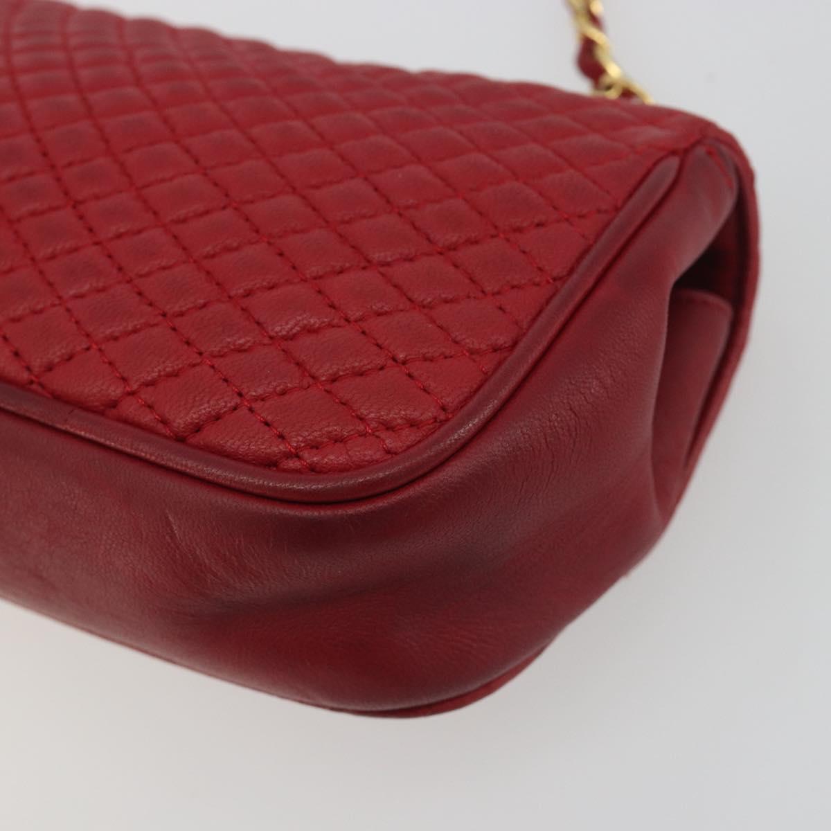 BALLY Chain Shoulder Bag Leather Red Gold Auth 195012