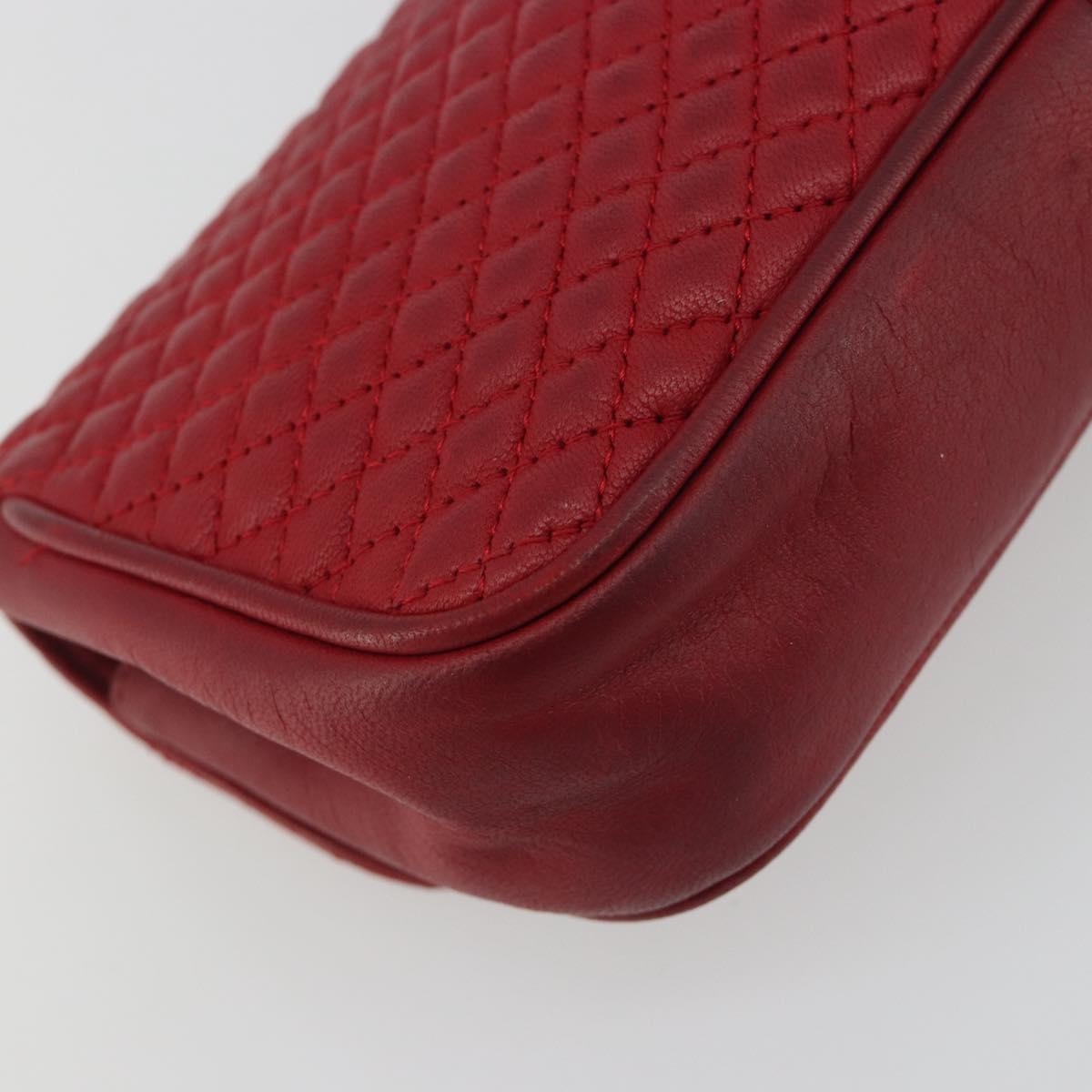 BALLY Chain Shoulder Bag Leather Red Gold Auth 195012