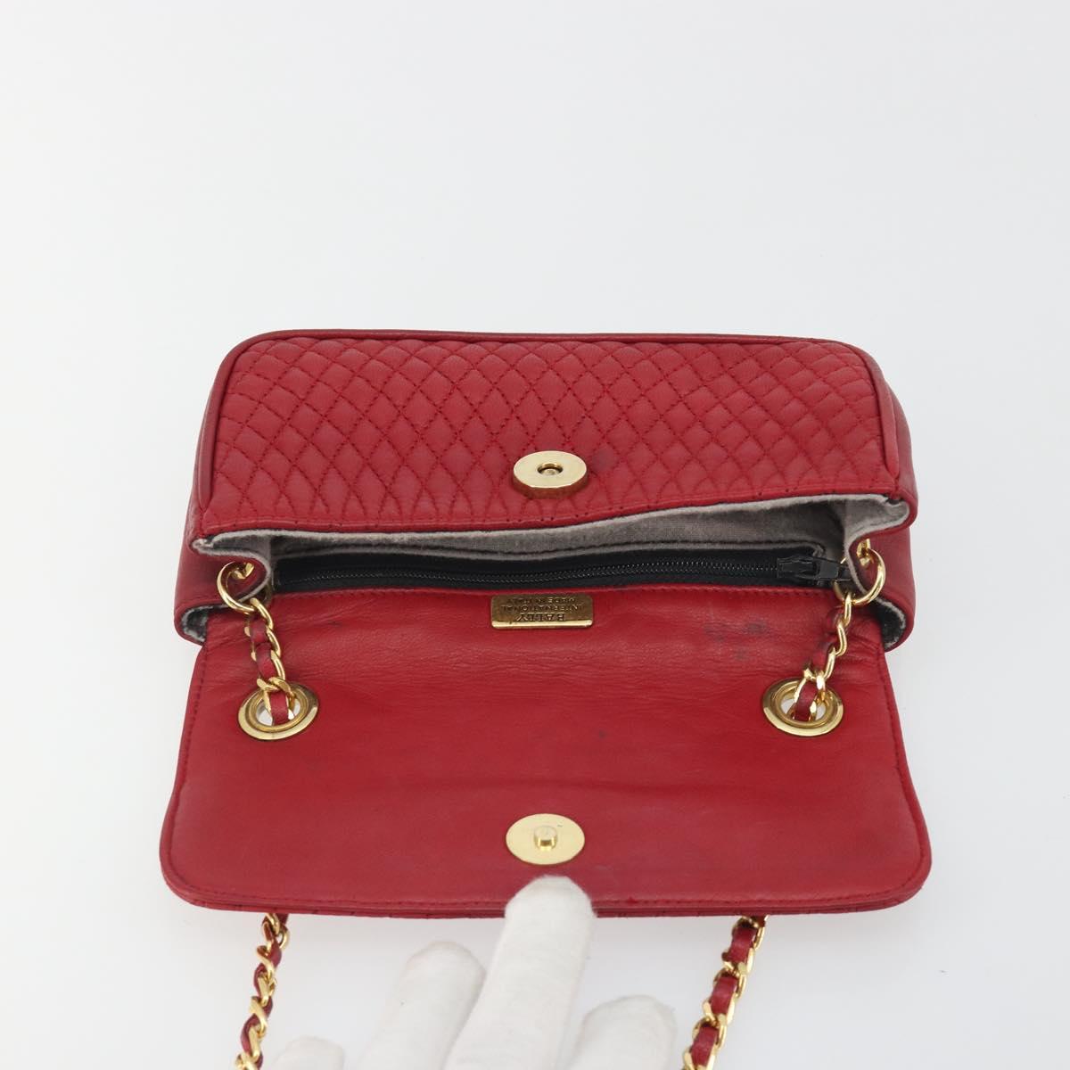 BALLY Chain Shoulder Bag Leather Red Gold Auth 195012