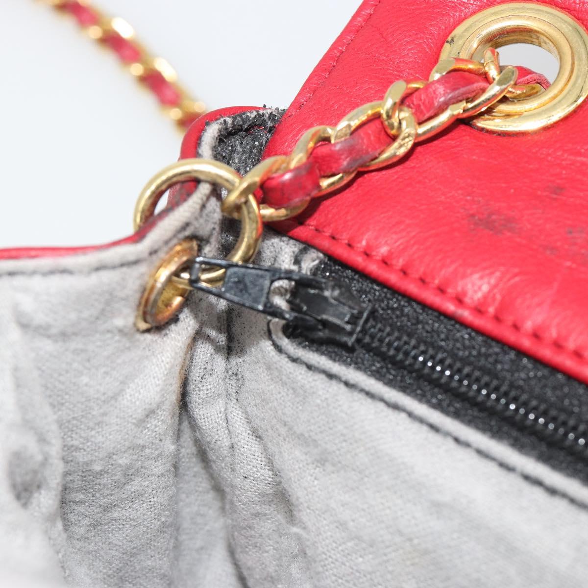 BALLY Chain Shoulder Bag Leather Red Gold Auth 195012