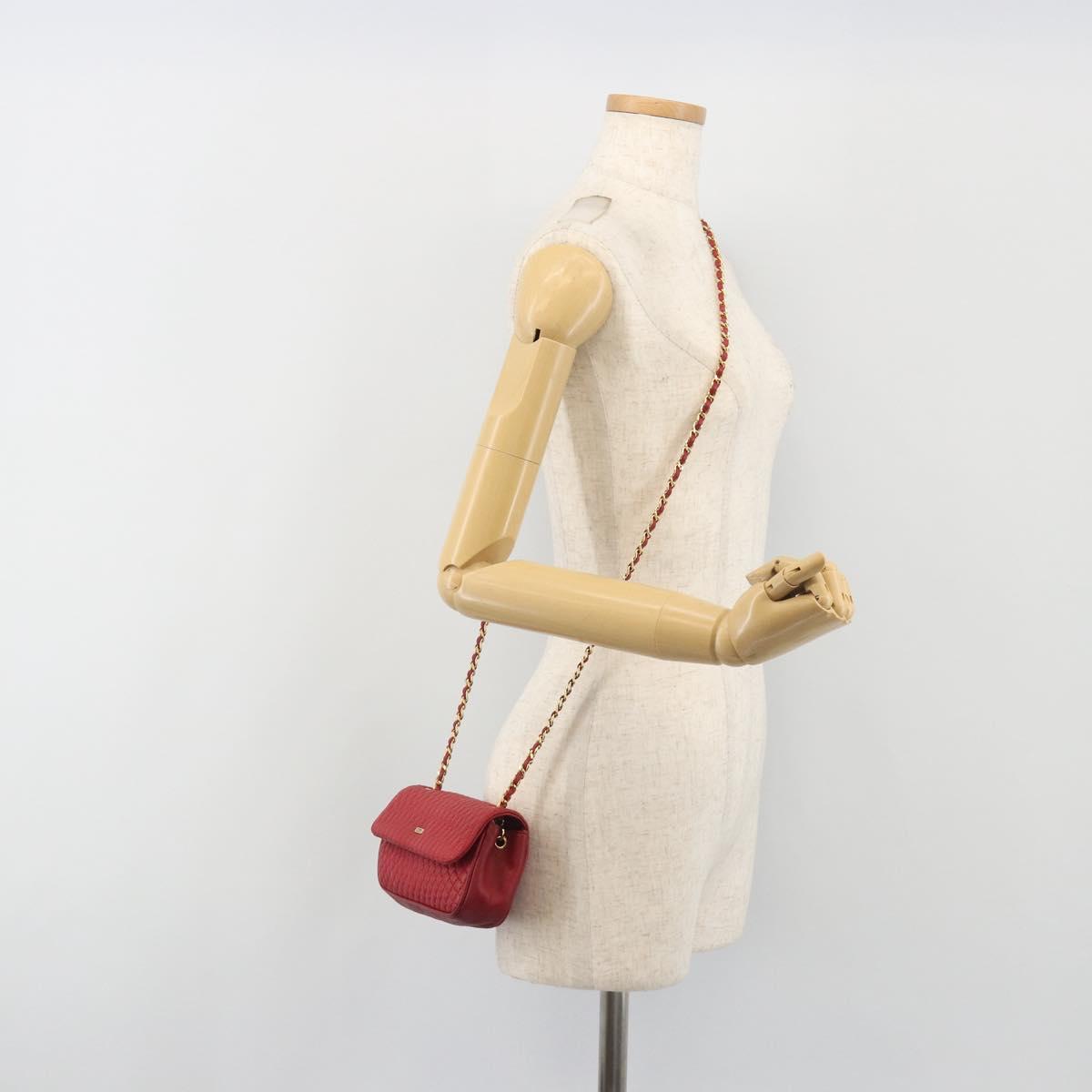 BALLY Chain Shoulder Bag Leather Red Gold Auth 195012