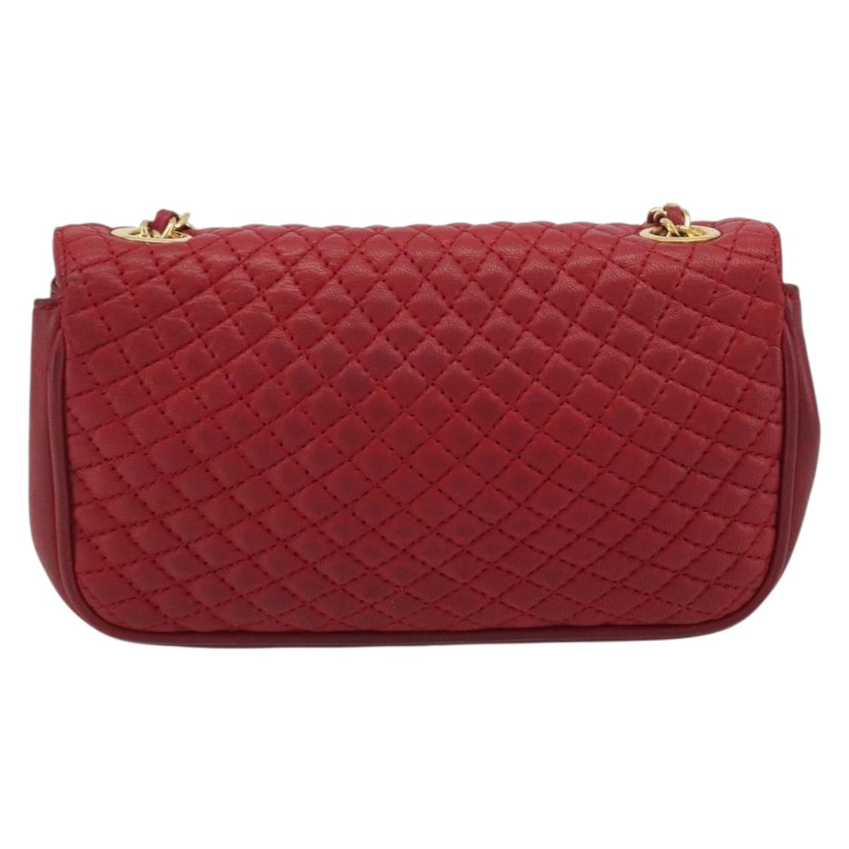 BALLY Chain Shoulder Bag Leather Red Gold Auth 195012