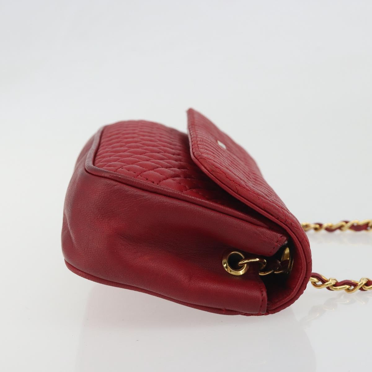 BALLY Chain Shoulder Bag Leather Red Gold Auth 195012