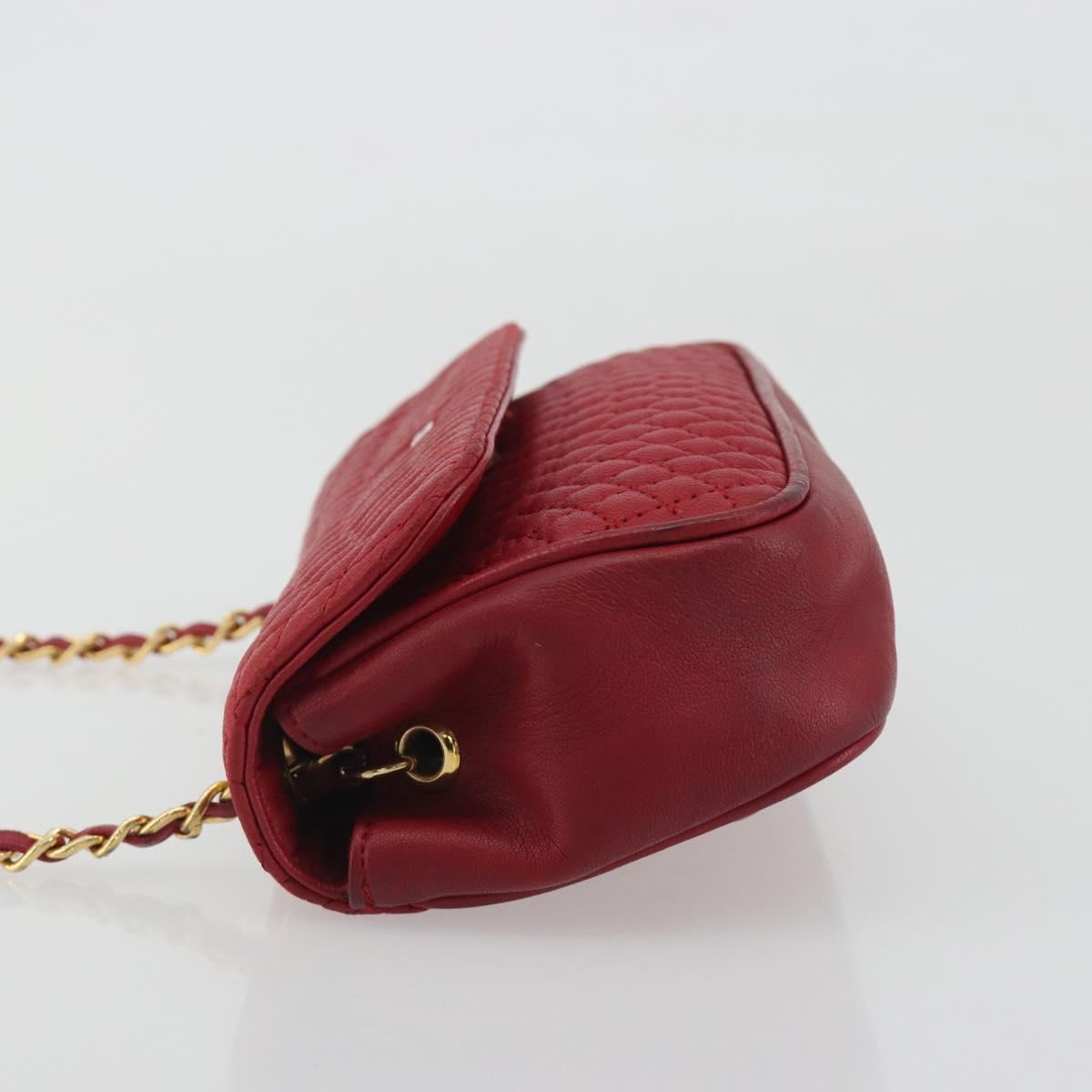 BALLY Chain Shoulder Bag Leather Red Gold Auth 195012