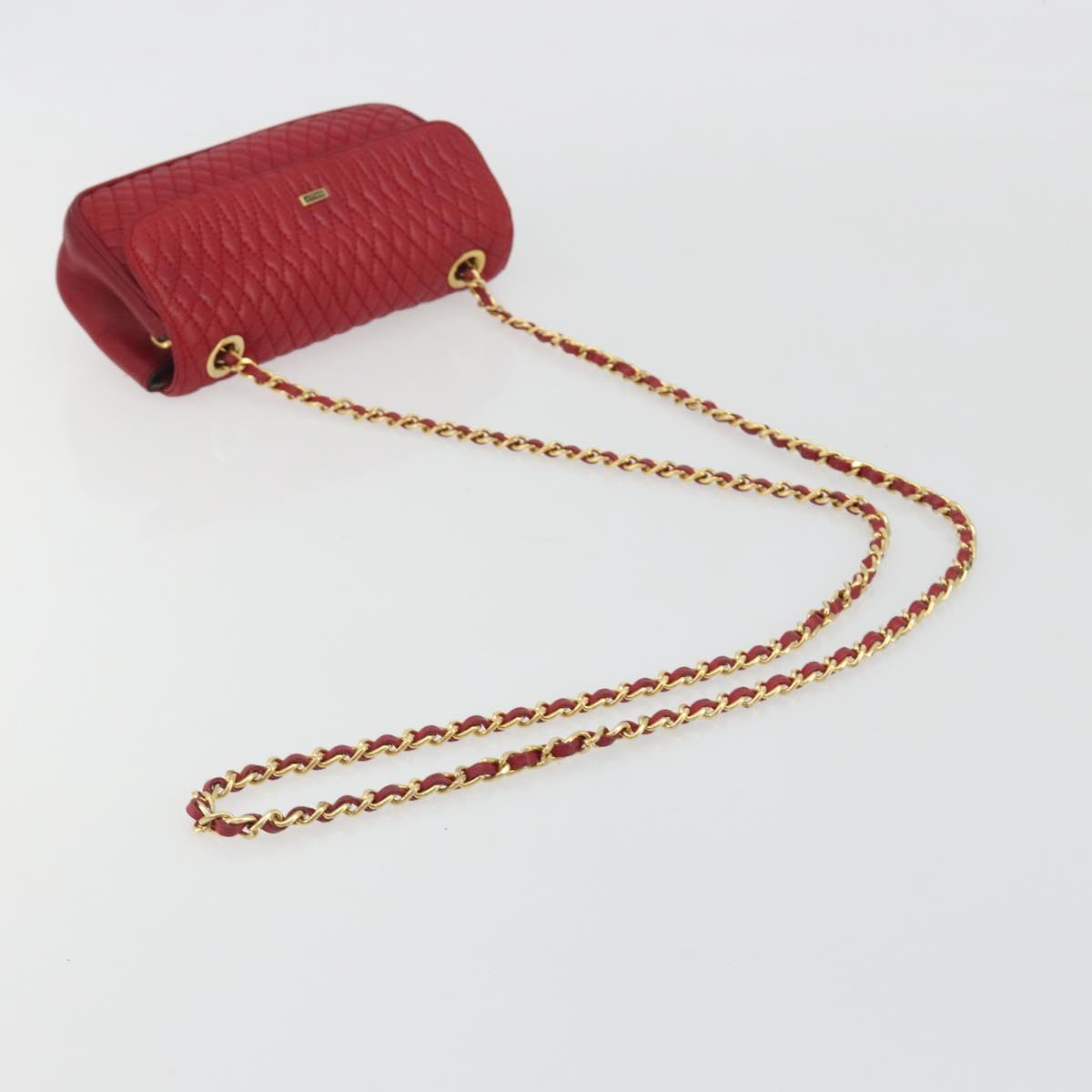 BALLY Chain Shoulder Bag Leather Red Gold Auth 195012
