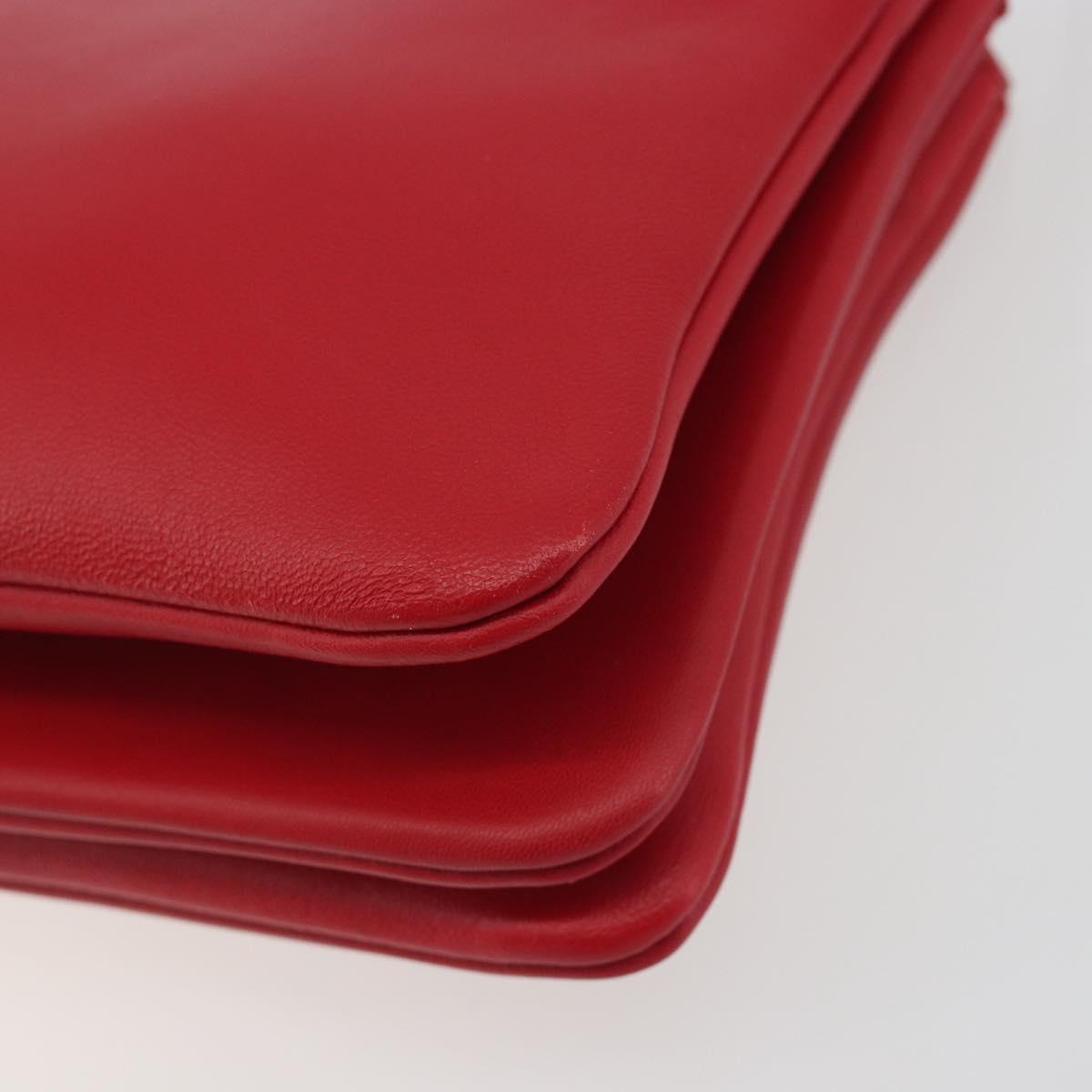 CELINE Trio Shoulder Bag Leather Red Gold Auth 195013A