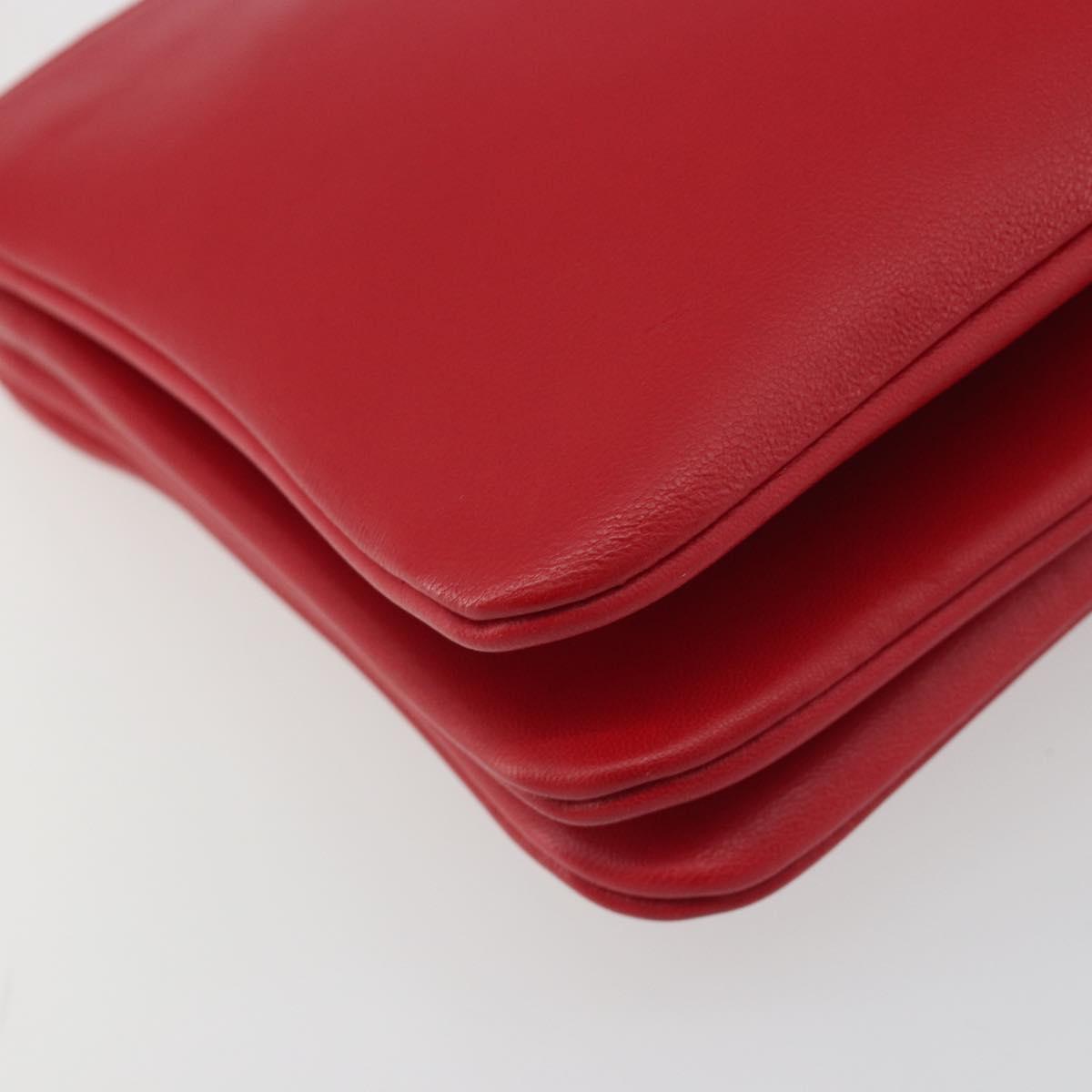 CELINE Trio Shoulder Bag Leather Red Gold Auth 195013A