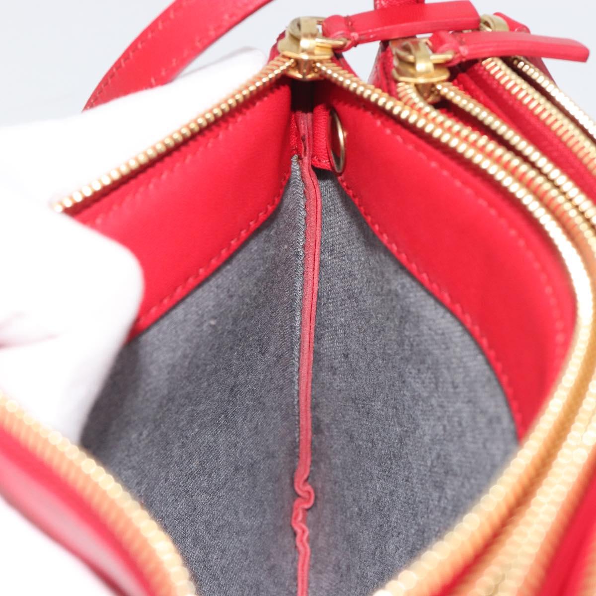CELINE Trio Shoulder Bag Leather Red Gold Auth 195013A