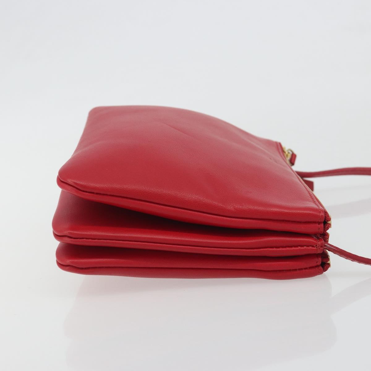 CELINE Trio Shoulder Bag Leather Red Gold Auth 195013A