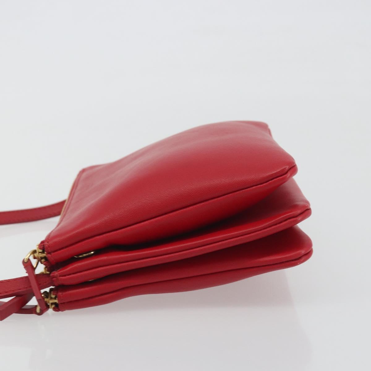 CELINE Trio Shoulder Bag Leather Red Gold Auth 195013A