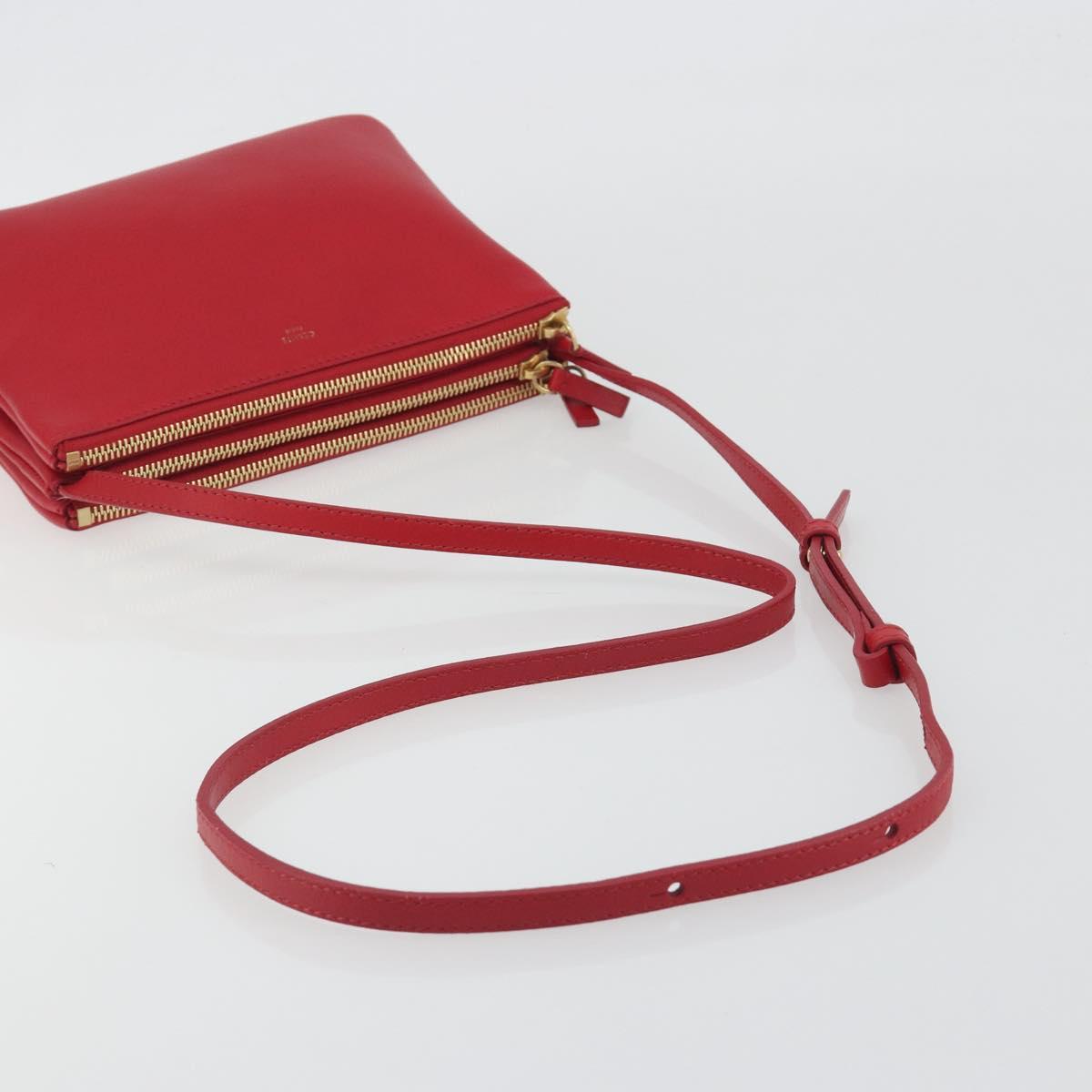 CELINE Trio Shoulder Bag Leather Red Gold Auth 195013A