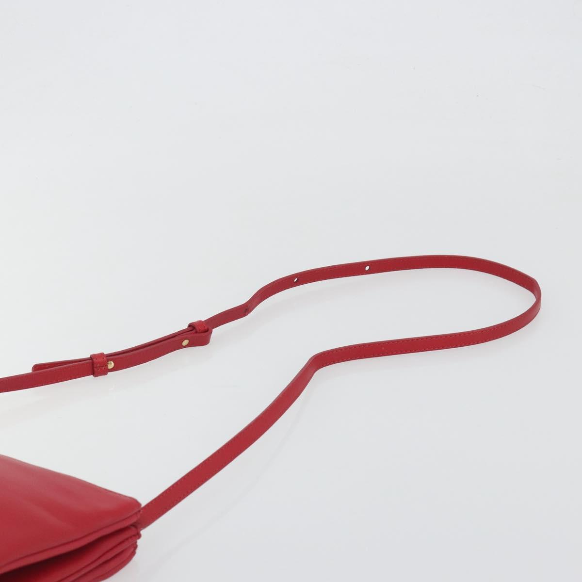 CELINE Trio Shoulder Bag Leather Red Gold Auth 195013A