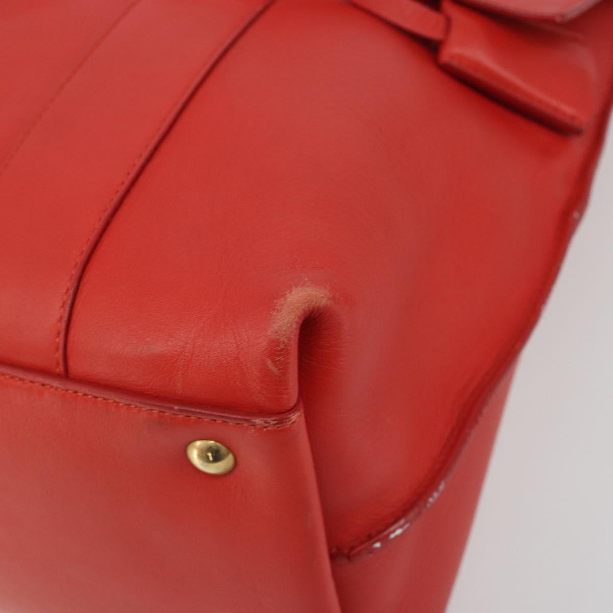 Salvatore Ferragamo Gancini Hand Bag Leather Red Gold Auth 195014