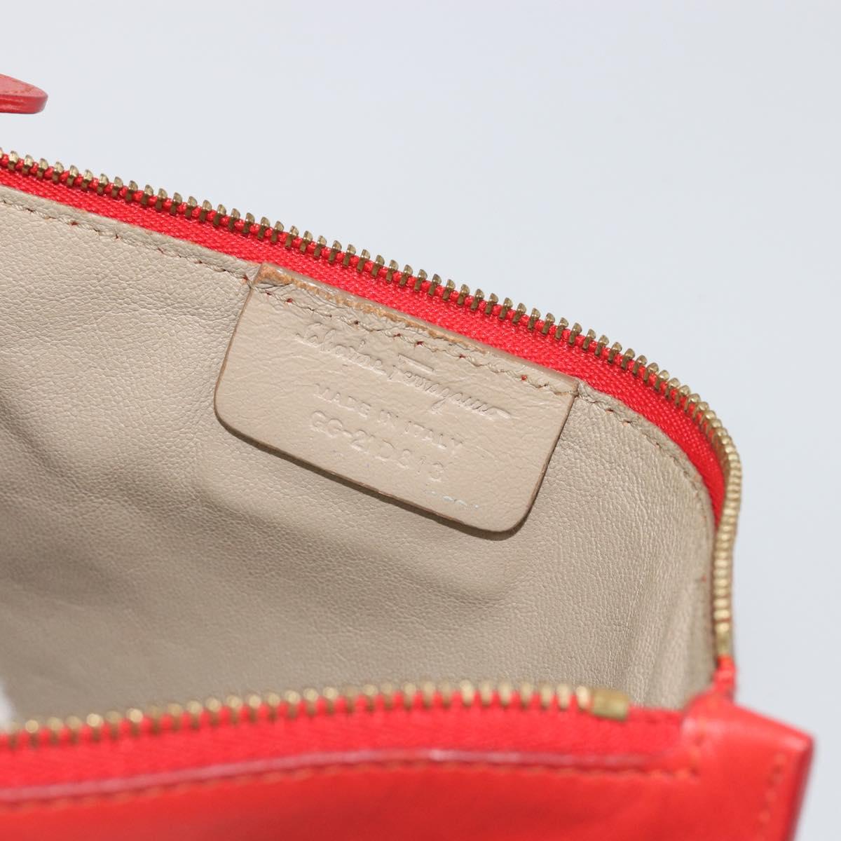 Salvatore Ferragamo Gancini Hand Bag Leather Red Gold Auth 195014
