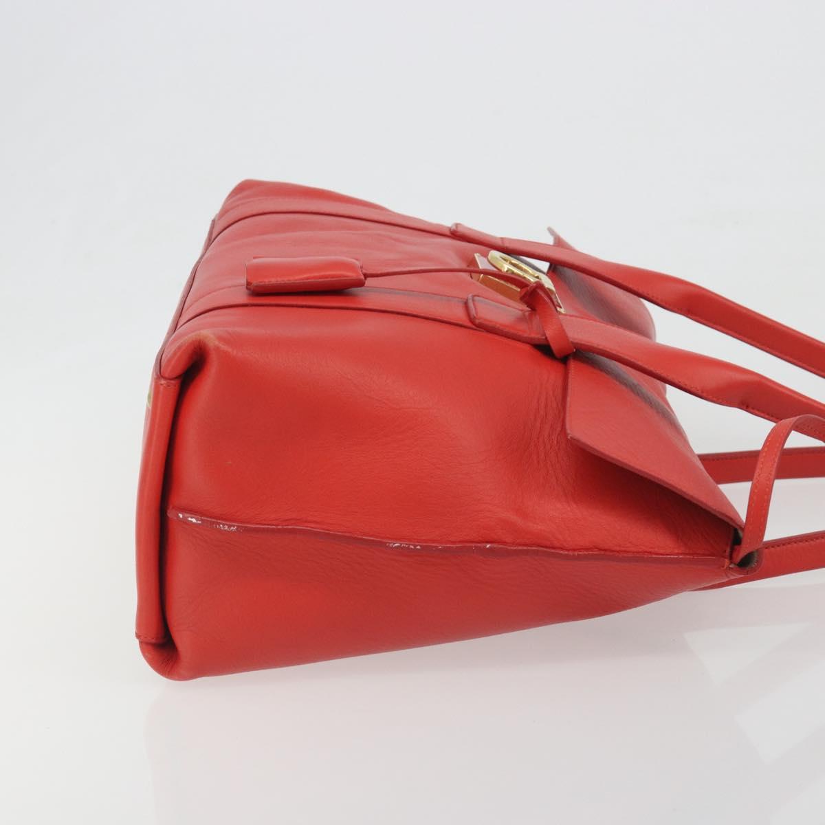 Salvatore Ferragamo Gancini Hand Bag Leather Red Gold Auth 195014
