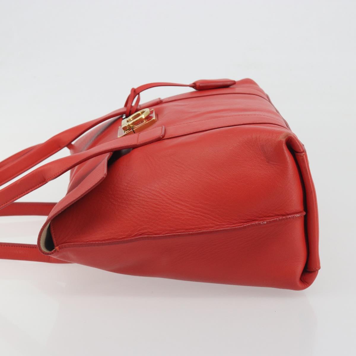 Salvatore Ferragamo Gancini Hand Bag Leather Red Gold Auth 195014