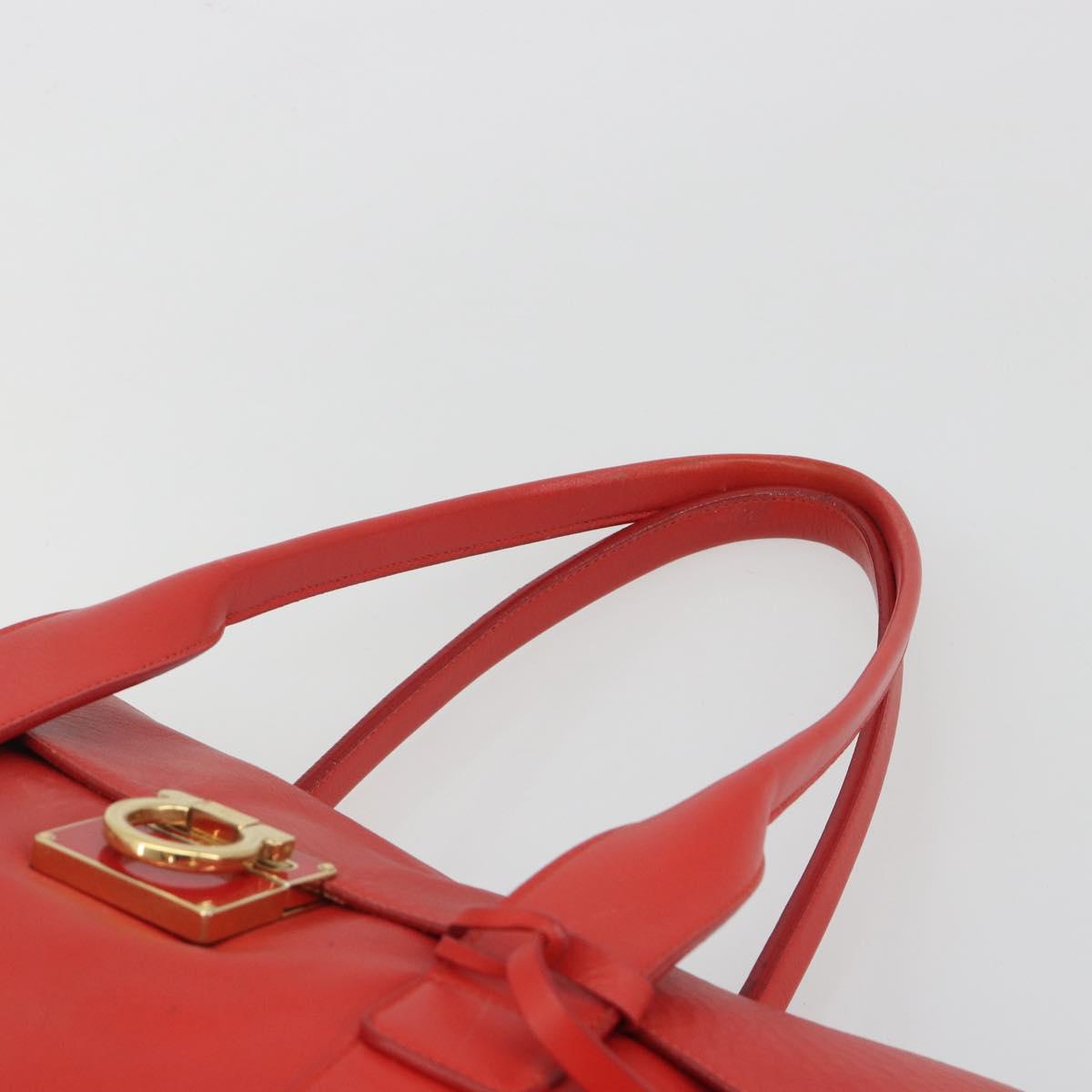 Salvatore Ferragamo Gancini Hand Bag Leather Red Gold Auth 195014