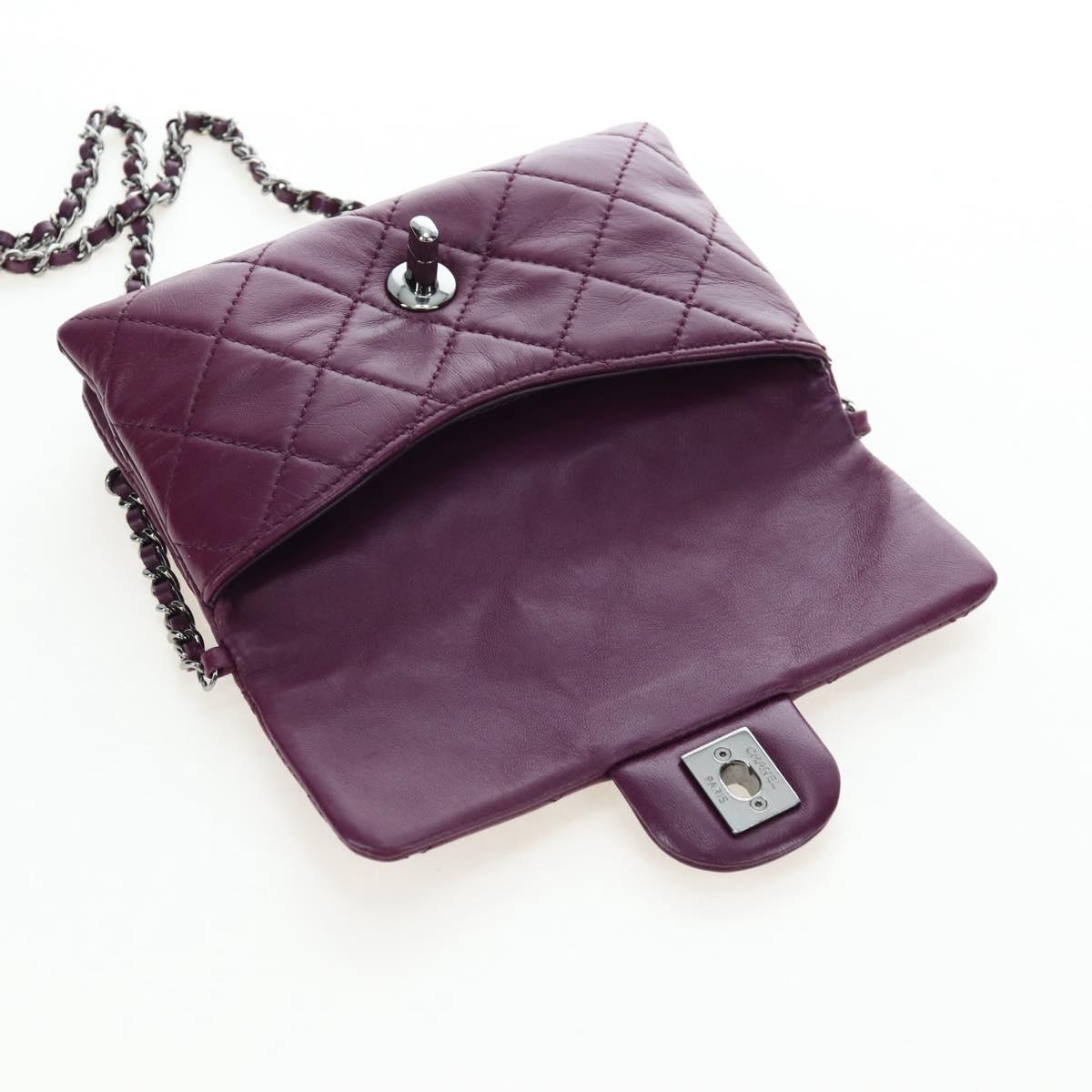 CHANEL Matelasse Chain Shoulder Bag Lamb Skin Purple Silver CC Auth 195019M