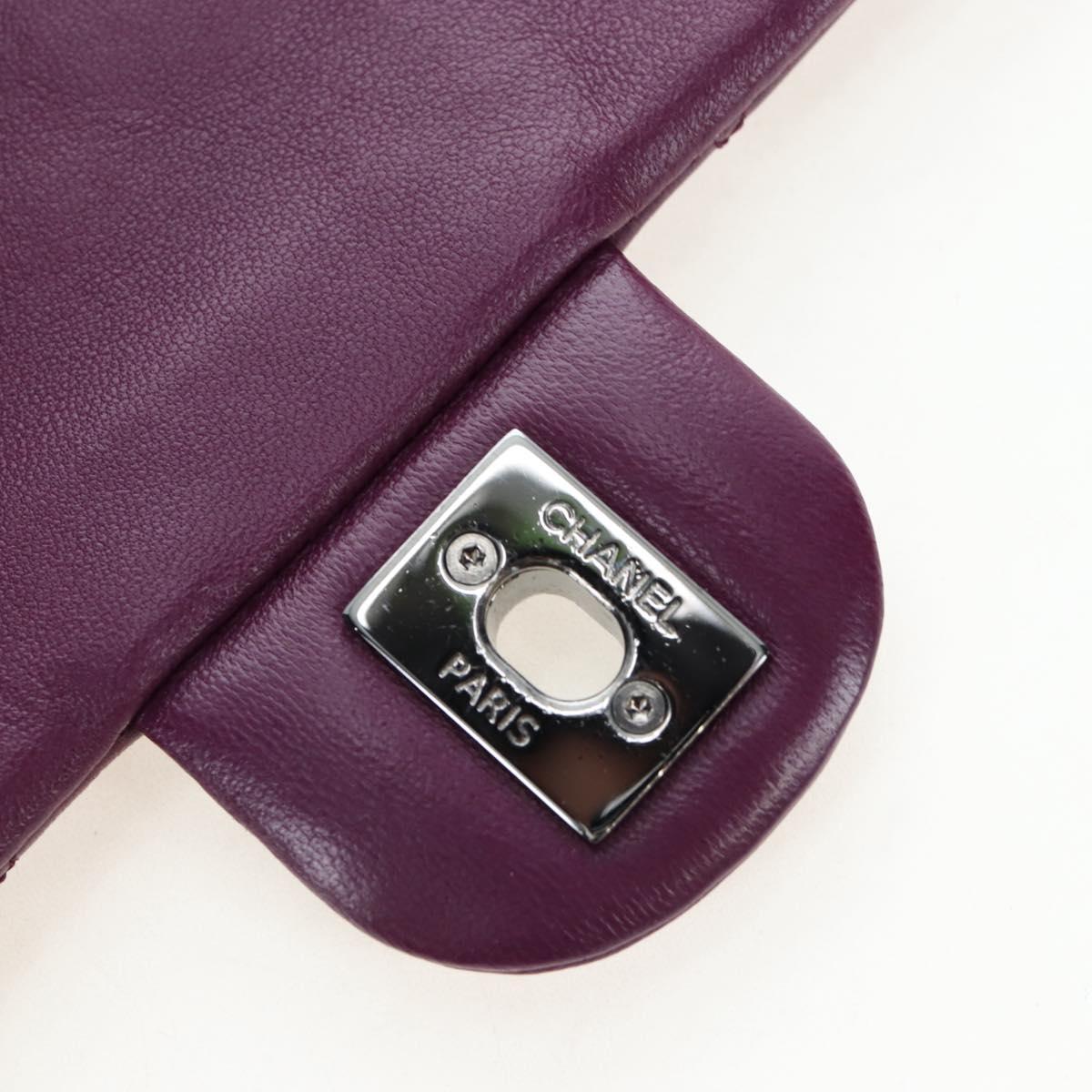 CHANEL Matelasse Chain Shoulder Bag Lamb Skin Purple Silver CC Auth 195019M