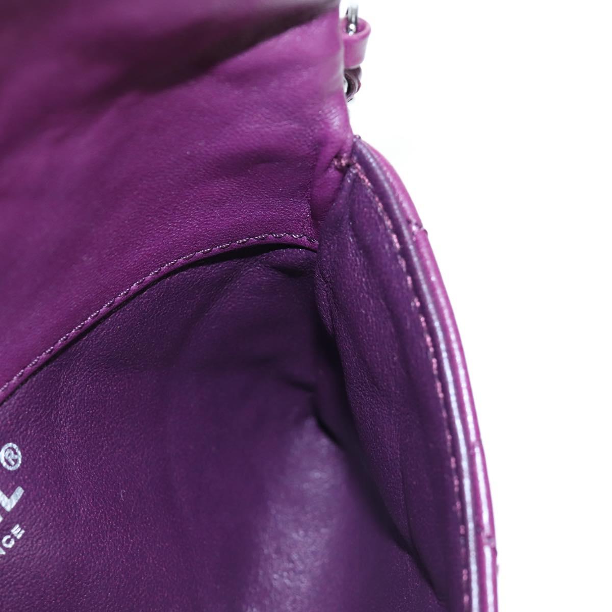 CHANEL Matelasse Chain Shoulder Bag Lamb Skin Purple Silver CC Auth 195019M