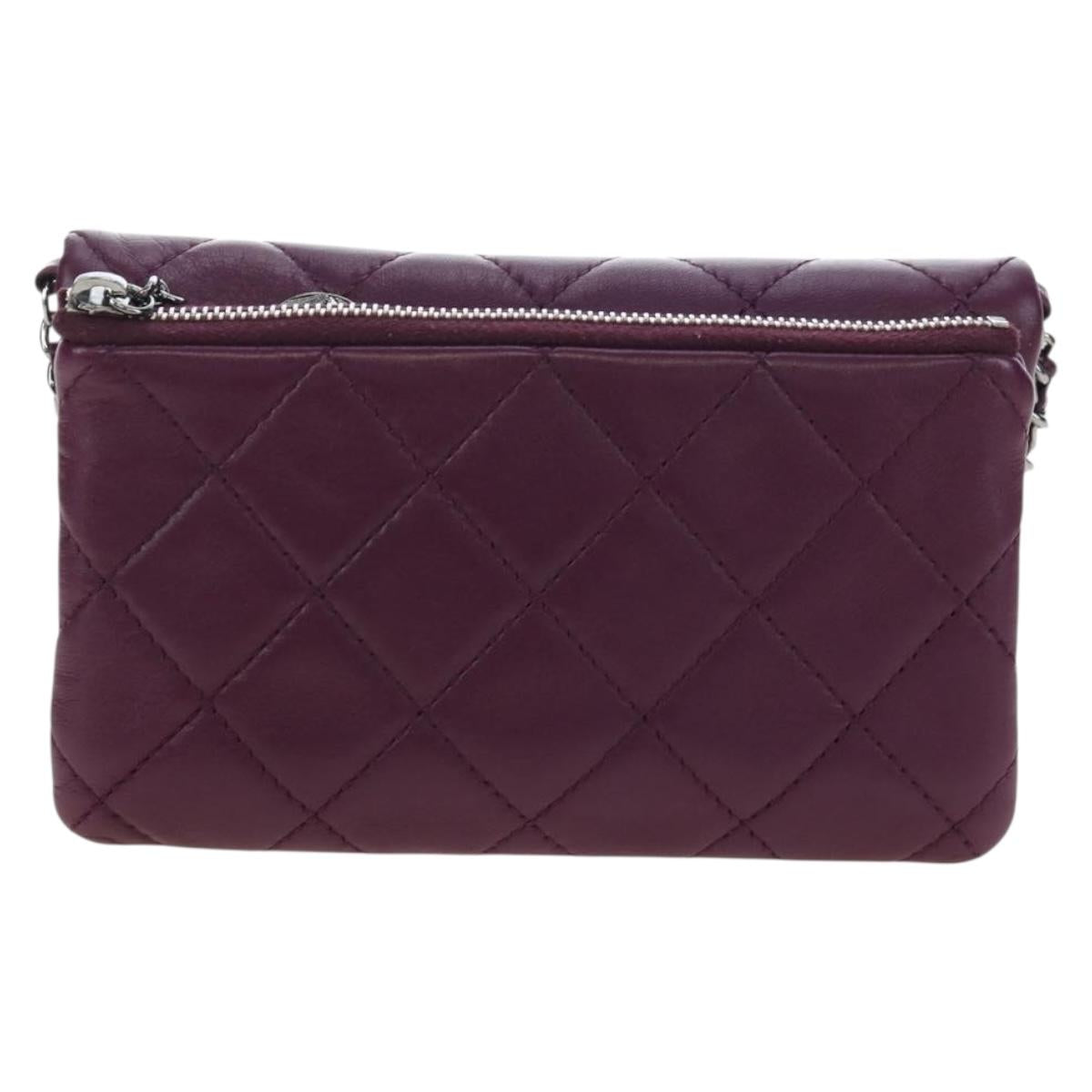 CHANEL Matelasse Chain Shoulder Bag Lamb Skin Purple Silver CC Auth 195019M