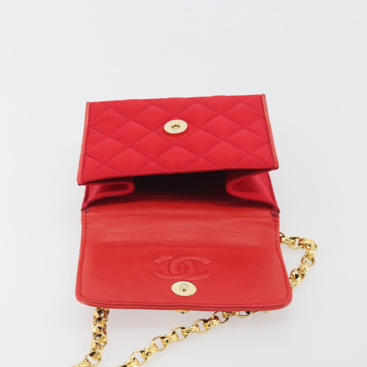 CHANEL Matelasse Chain Gribois Shoulder Bag Satin Red Gold CC Auth 195020