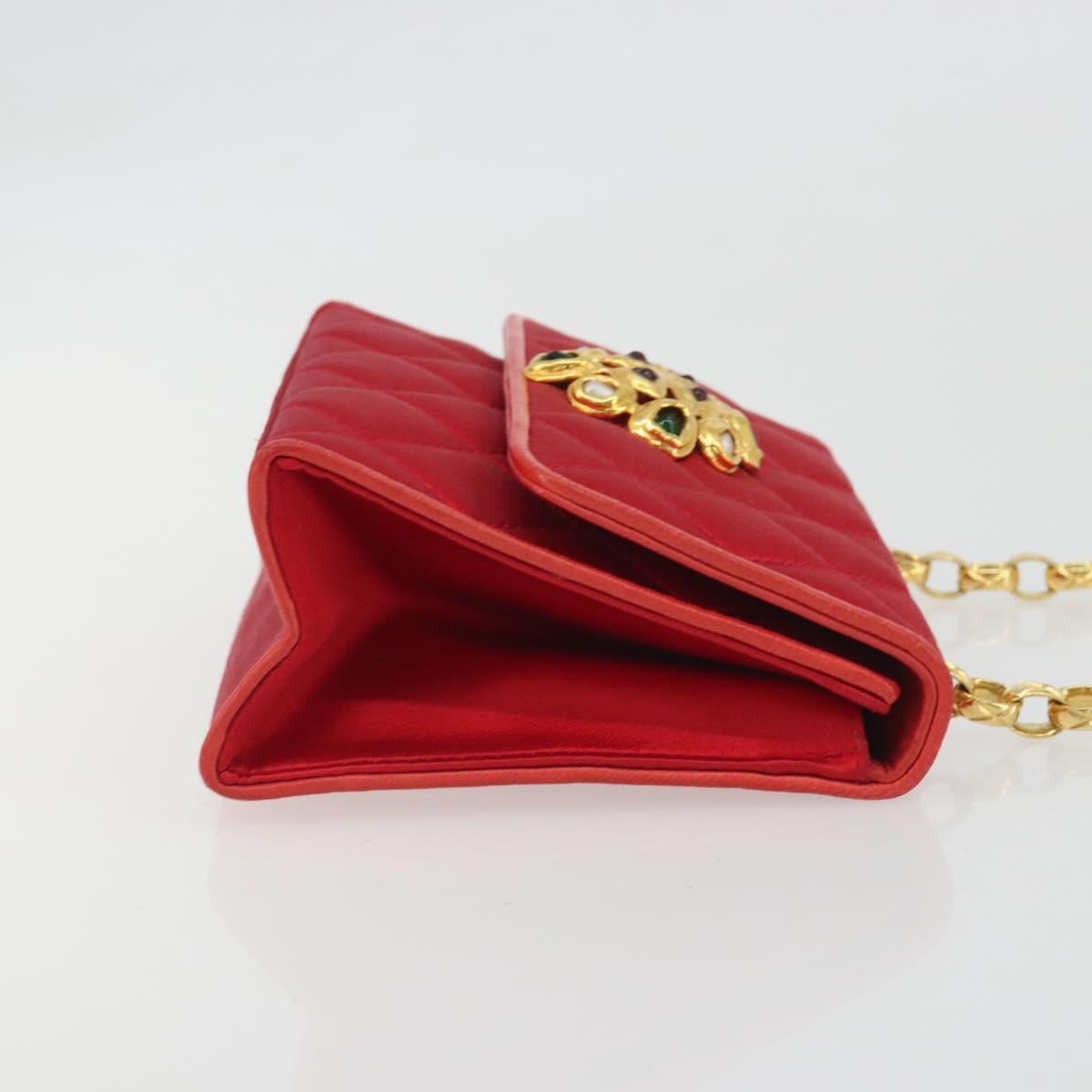 CHANEL Matelasse Chain Gribois Shoulder Bag Satin Red Gold CC Auth 195020