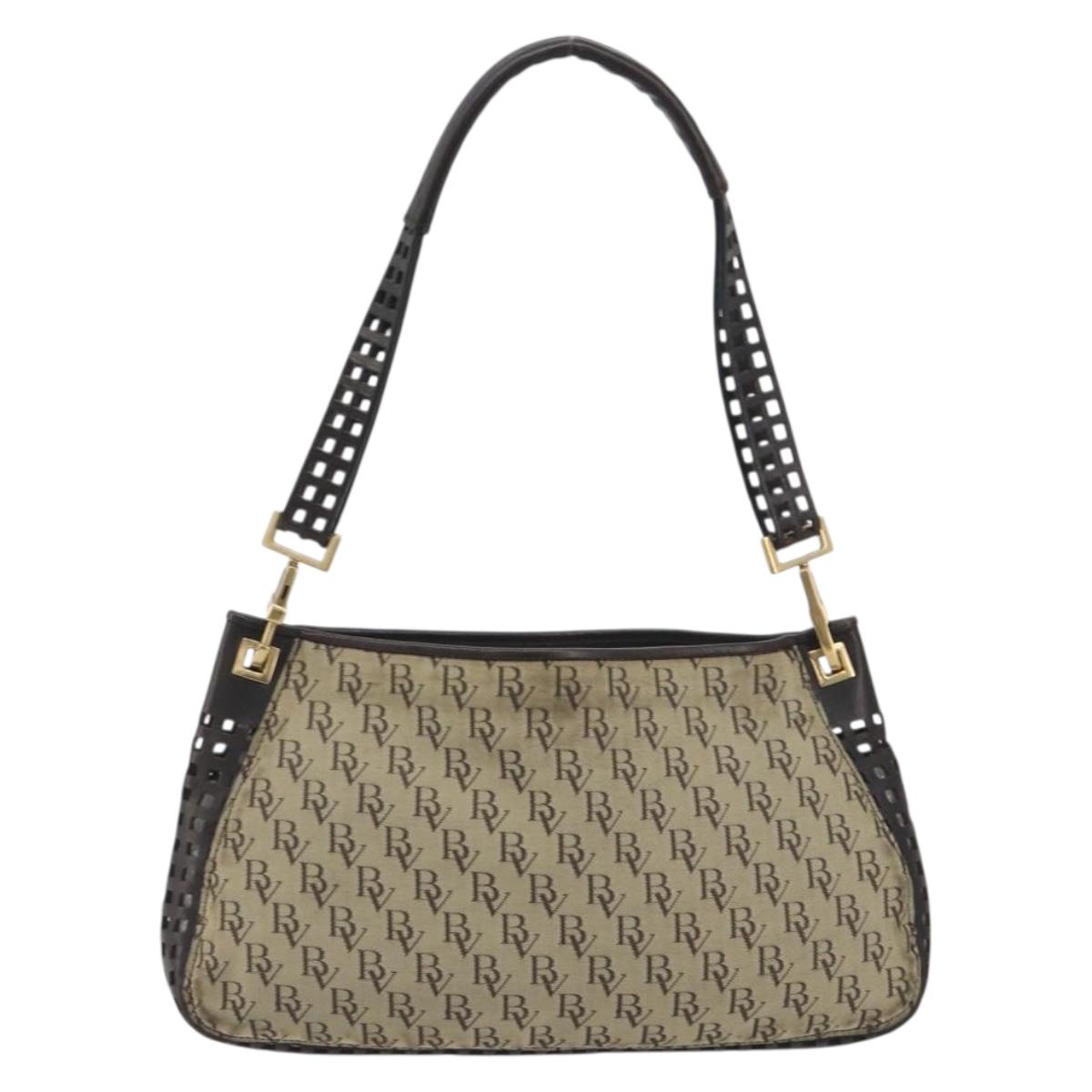 BOTTEGA VENETA Shoulder Bag Canvas Beige Gold Auth 195022