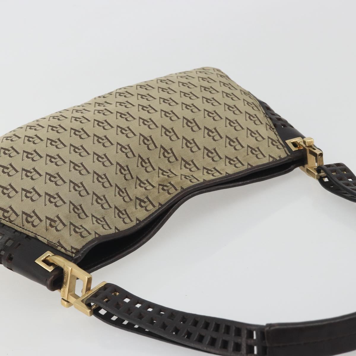 BOTTEGA VENETA Shoulder Bag Canvas Beige Gold Auth 195022