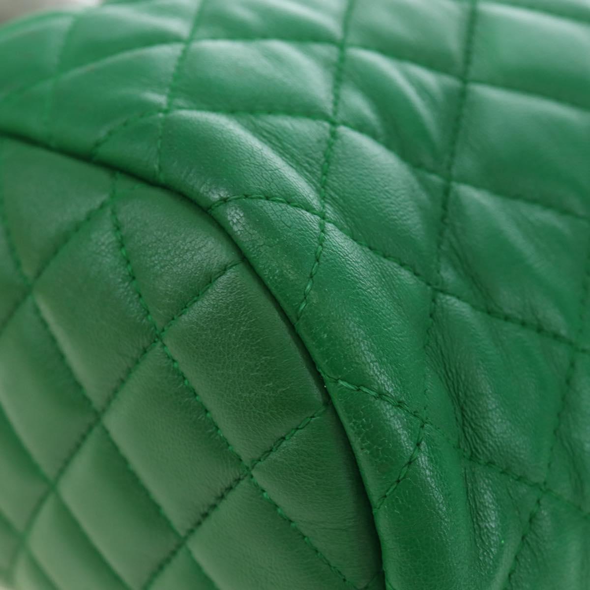 CHANEL Matelasse Chain Shoulder Backpack Lamb Skin Green Silver CC Auth 195024M