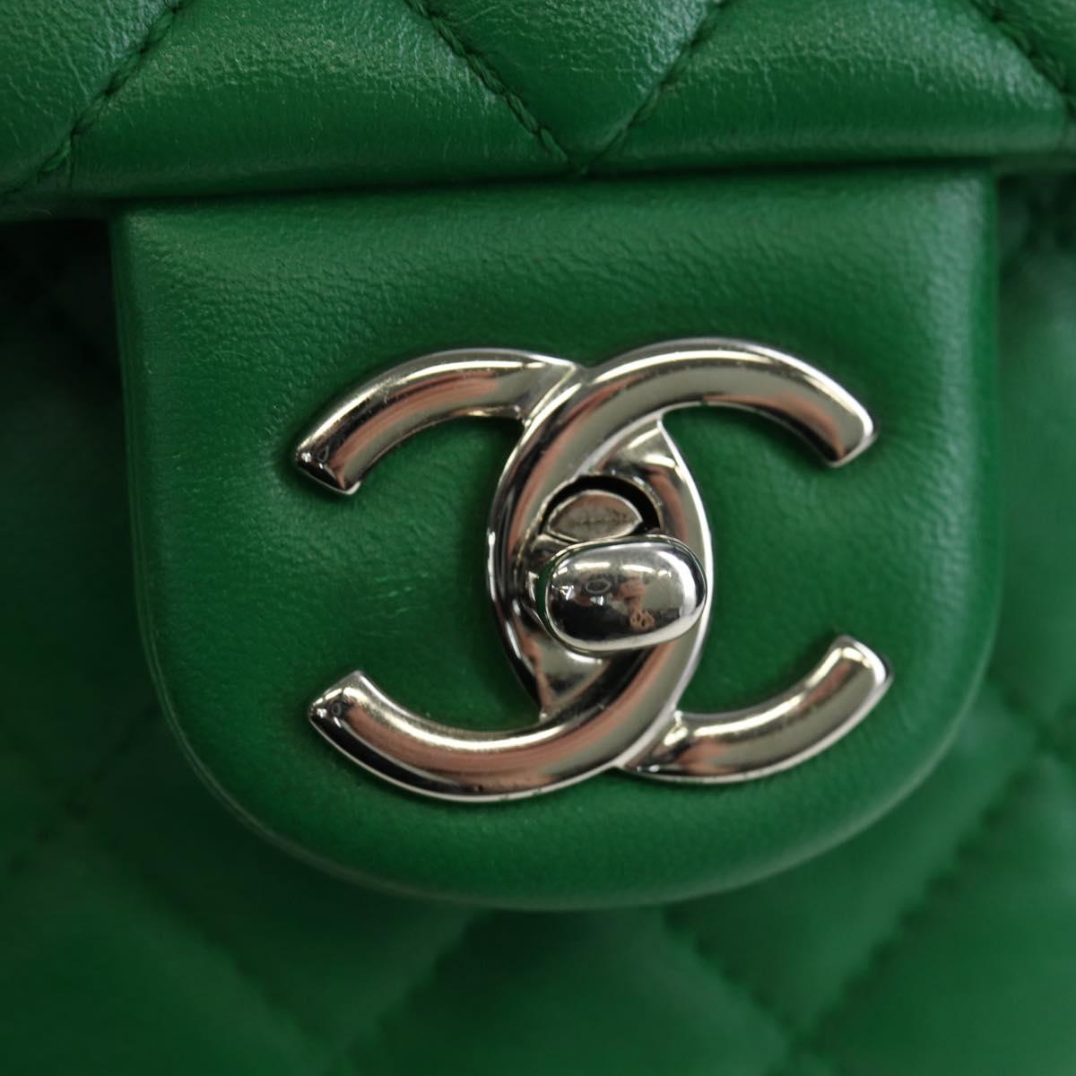 CHANEL Matelasse Chain Shoulder Backpack Lamb Skin Green Silver CC Auth 195024M