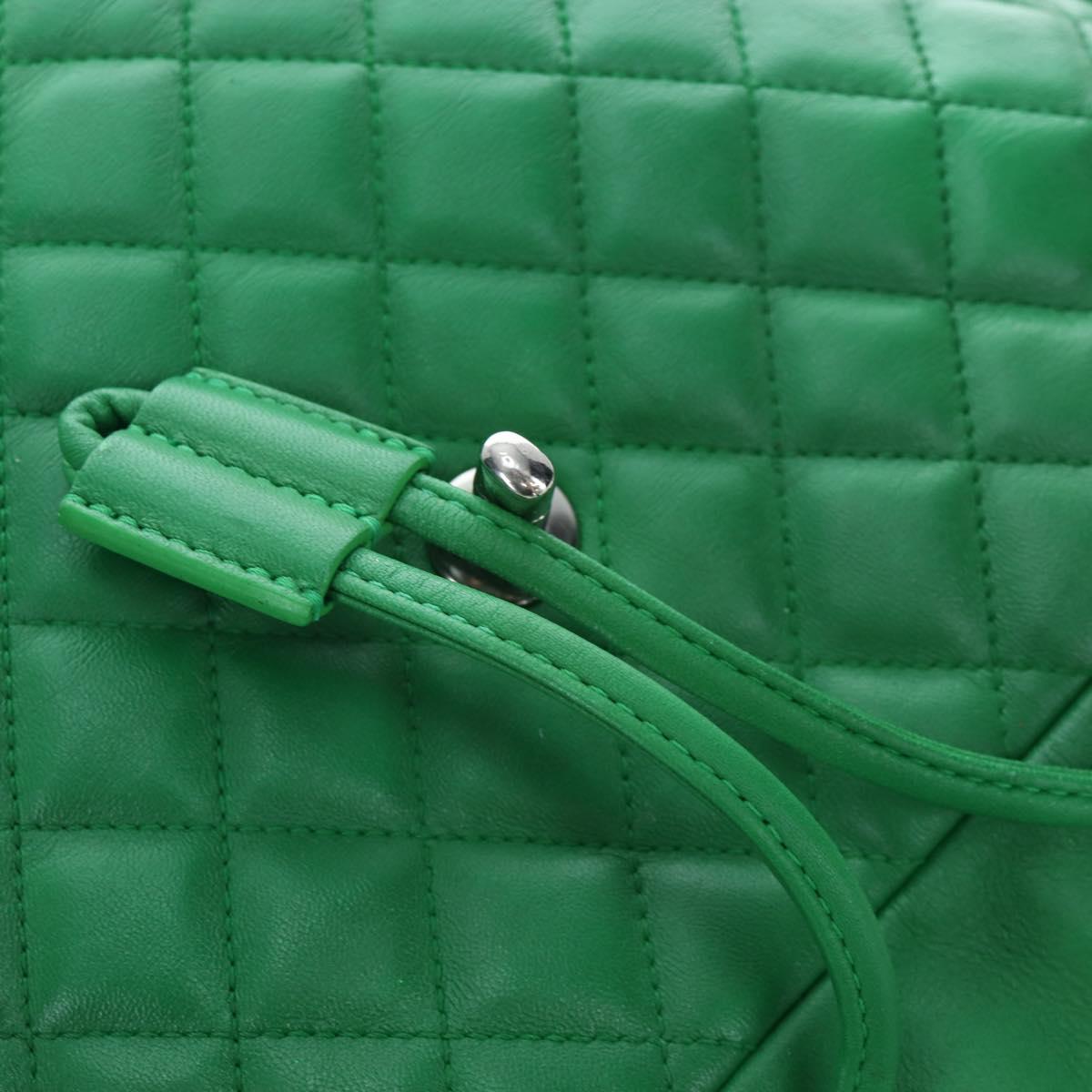 CHANEL Matelasse Chain Shoulder Backpack Lamb Skin Green Silver CC Auth 195024M