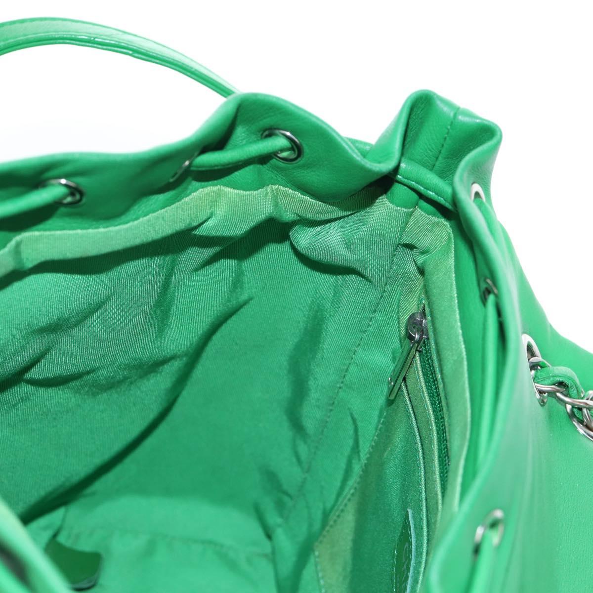 CHANEL Matelasse Chain Shoulder Backpack Lamb Skin Green Silver CC Auth 195024M