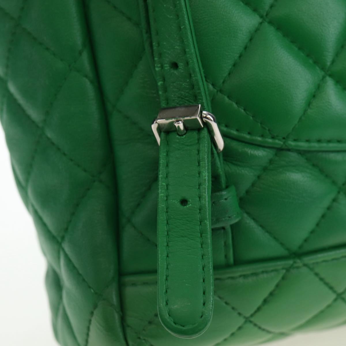 CHANEL Matelasse Chain Shoulder Backpack Lamb Skin Green Silver CC Auth 195024M