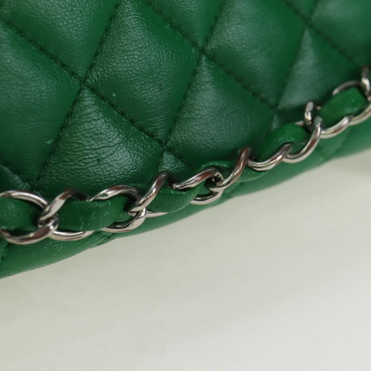 CHANEL Matelasse Chain Shoulder Backpack Lamb Skin Green Silver CC Auth 195024M