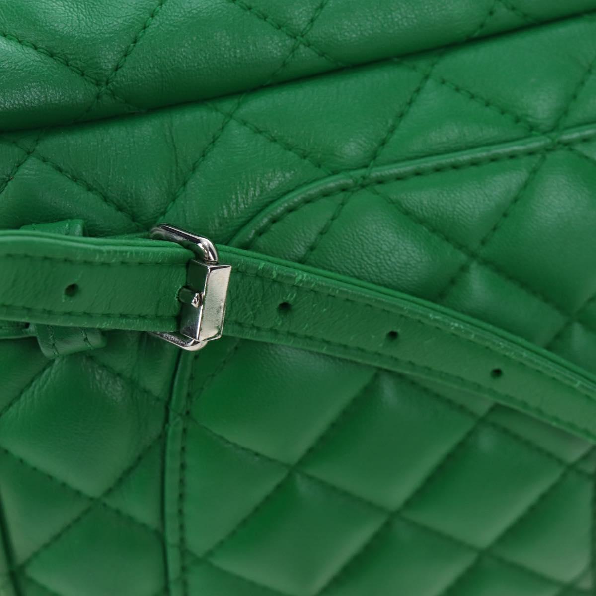 CHANEL Matelasse Chain Shoulder Backpack Lamb Skin Green Silver CC Auth 195024M