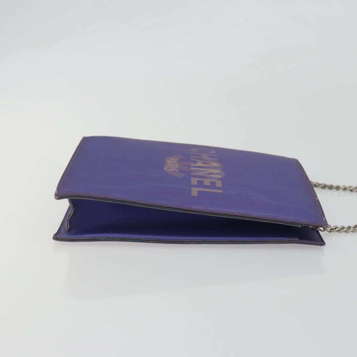 CHANEL Hologram COCO Mark Chain Shoulder Bag Vinyl Purple Silver CC Auth 195025A