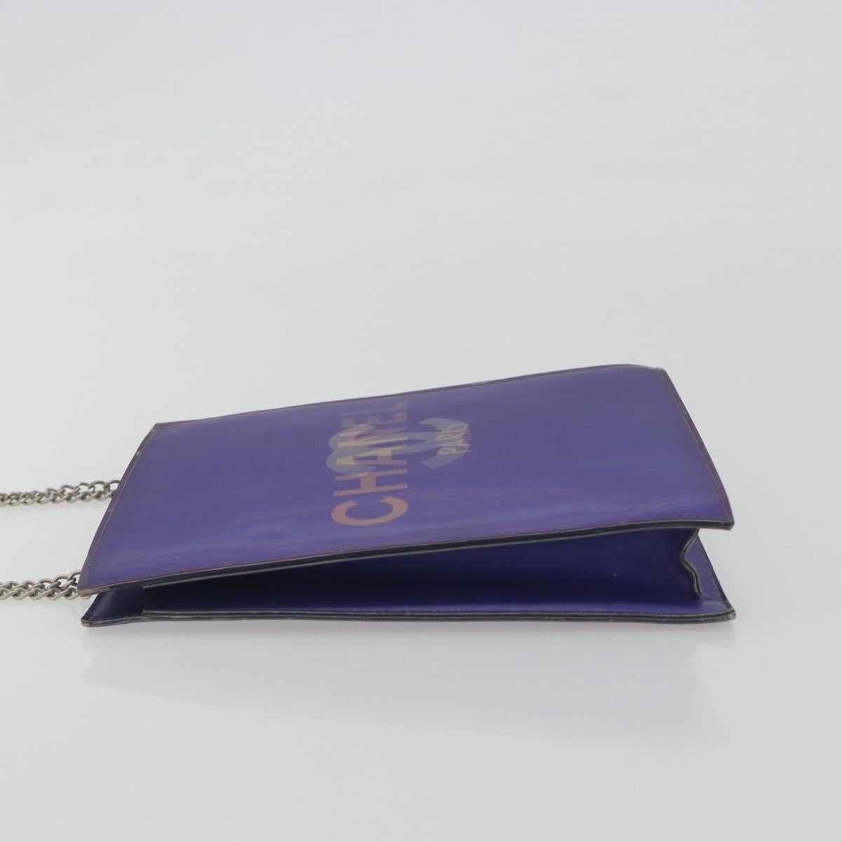 CHANEL Hologram COCO Mark Chain Shoulder Bag Vinyl Purple Silver CC Auth 195025A