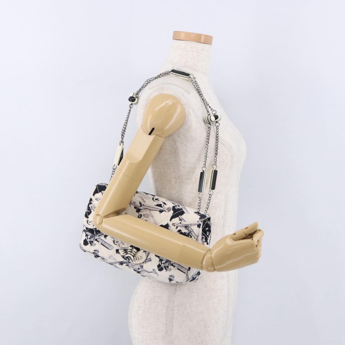 CHANEL Matelasse 25 Airline Shoulder Bag Canvas White Silver CC Auth 195026SAM