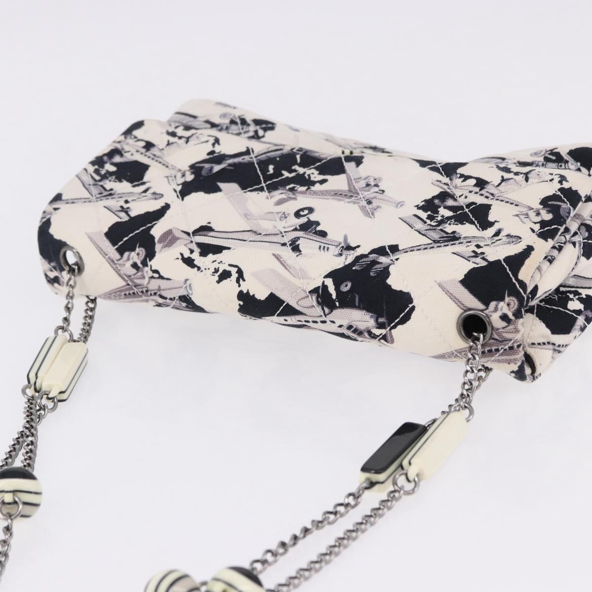 CHANEL Matelasse 25 Airline Shoulder Bag Canvas White Silver CC Auth 195026SAM