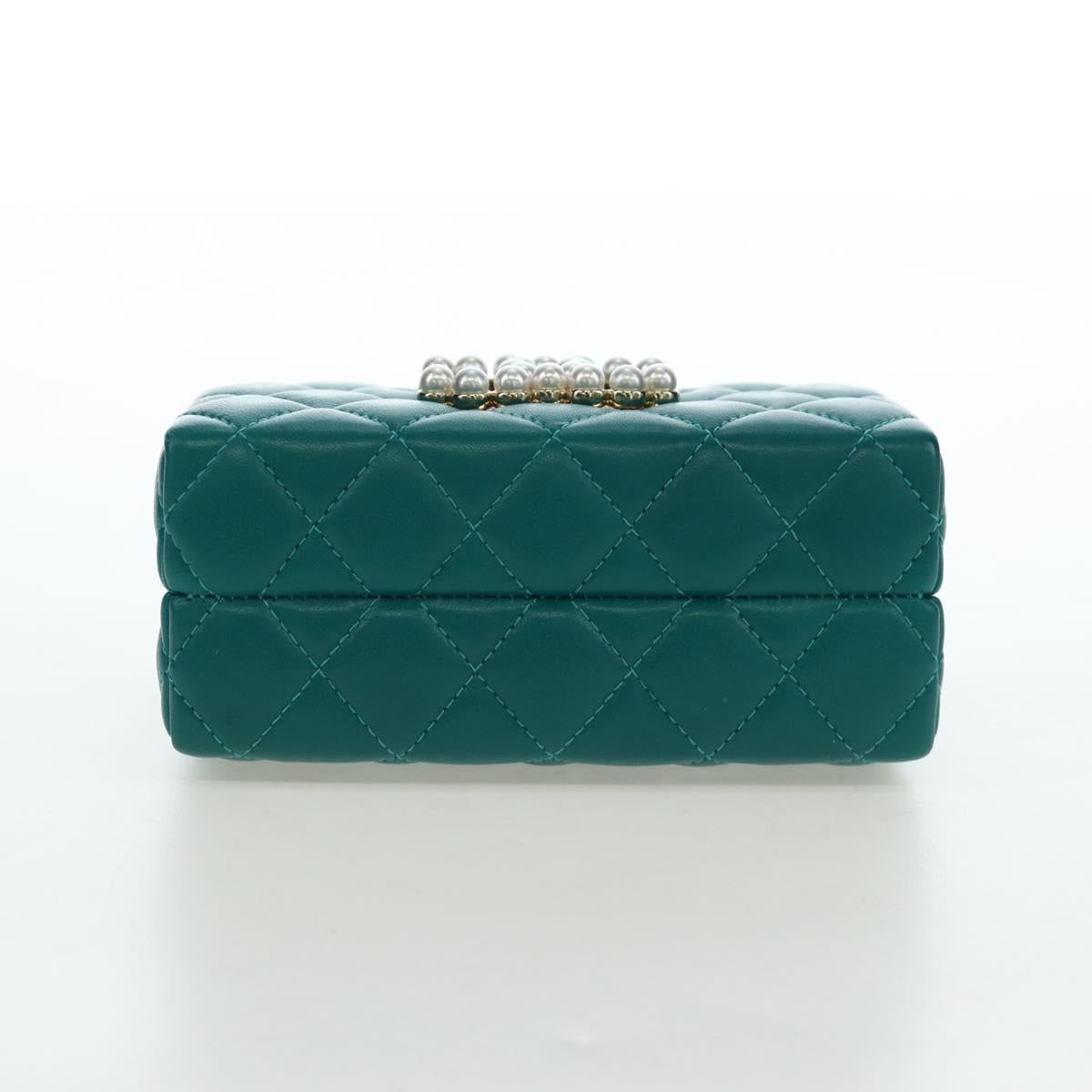 CHANEL Matelasse Chain Shoulder Bag Lamb Skin Green Gold CC Auth 195029SM
